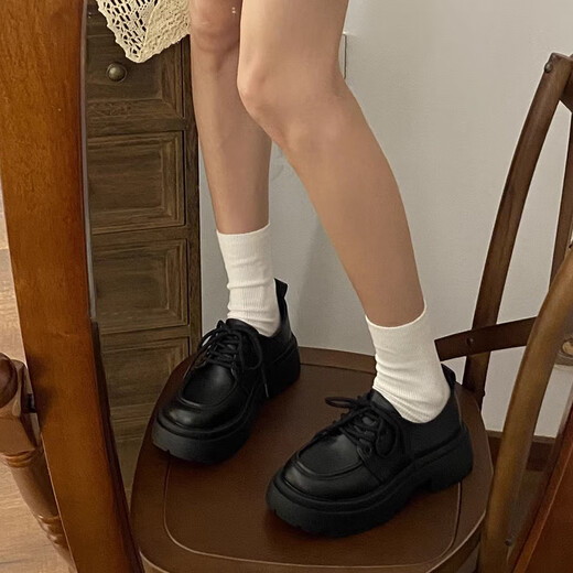 靖话粗跟小皮鞋女2025春夏季新款厚底单鞋日系jk制服配裙子百搭乐福鞋 黑色哑光 38 (240mm)