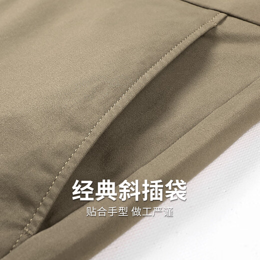 与狼共舞【DP免烫】弹力棉休闲长裤男2025夏季新款商务纯色直筒长裤子4033 卡其701-夏季款 33