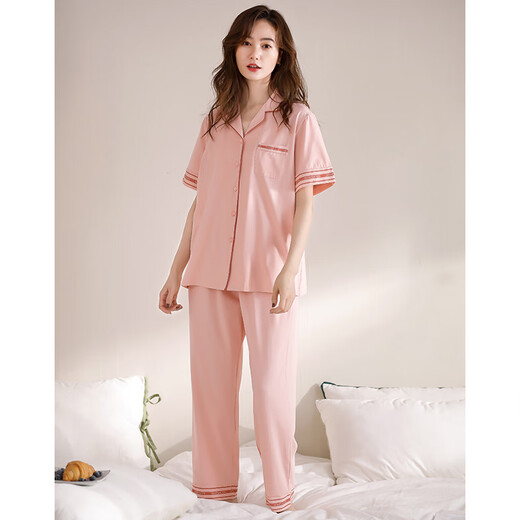 Modal Pyjamas für Frauen im Sommer Reine Baumwoll-Kurzärmer-Hosen alle Baumwolldünnen im Sommer High-End-Sommer-Heimkleidung 12044 Schwarz M (160): Geeignet für 80-100jin [Jin Equals gleich 0,5 kg] Verschleiß