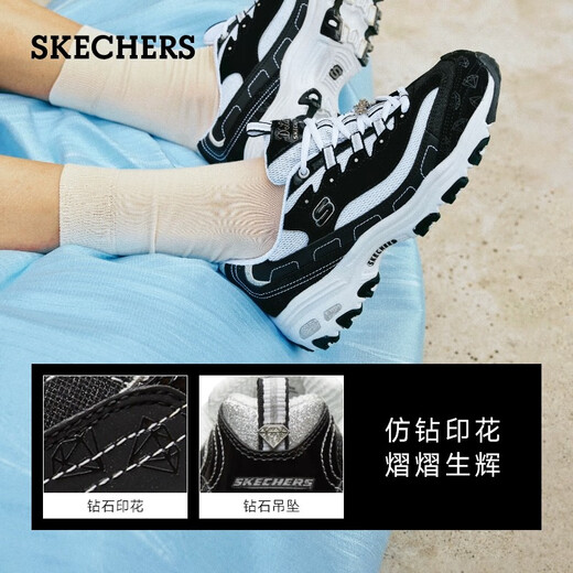 SKECHERS CLASSIC RETRO Diamond Panda Schuhe Freizeitschuhe Frauen dicker Sohle erhöhte weiße Schuhe 12241 Schwarz/Weiß/Bkw 39