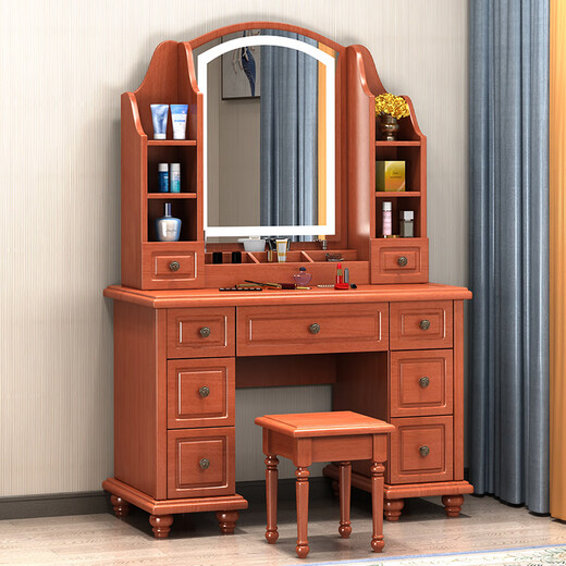 Shifuju-Schminktisch Leicht Luxus High-End American Massive Holz Schminktisch Massives Holz Schminktisch Schlafzimmer European American Light Luxus Licht Luxus mit leichten 9930# mit leichten Buchenfarbe
