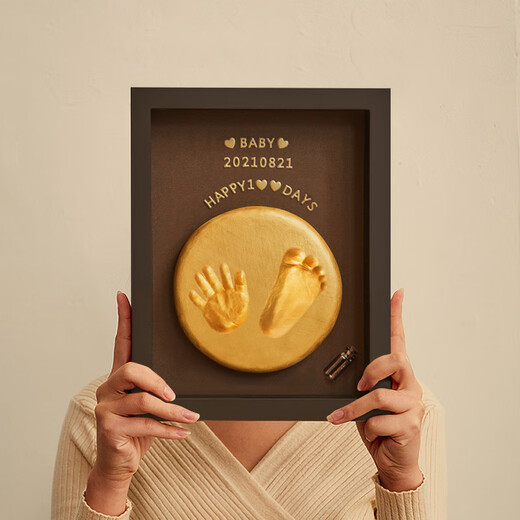 Mu Chen Shiguang Baby's one-year-old hand and foot print mud souvenir baby's 100-day hand and foot print Newborn hand print 8-inch vertical version丨Available before half a year old