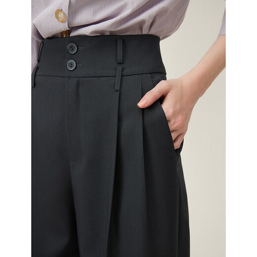 范思蓝恩灰色高腰阔腿休闲西装裤女2024夏新款通勤裤子24FS12108 深灰色 M