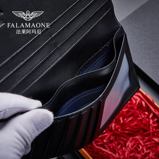 Falamaone Herren Brieftasche Männer Lange Leder -Männer Brieftasche Kuhläden Leder Brieftet Geburtstagsgeschenk für Freund Ehemann Vater Schwarz [Theke Geschenkbox]