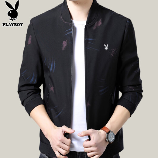 Playboy (PLAYBOY) Jacket Men's Jacket Spring and Summer Casual Jacket Men's Stand Collar Jacket Trendy Baseball Uniform Black Blue 3XL