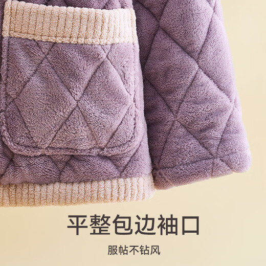 Fenton three-layer thickened quilted couple anti-static women's home wear flannel men's large size winter pajamas set J98350326 taro purple single women's model L recommendation: female 110-124 Jin Jin equals 0.5 kg, male 126-146 Jin Jin equals 0.5 kg
