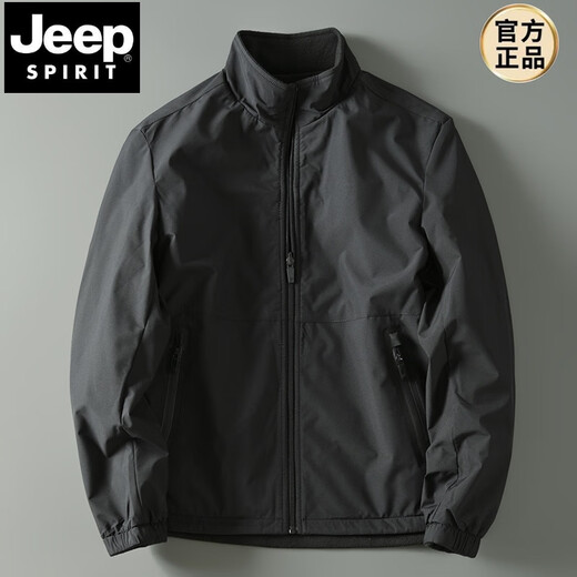 JEEP SPIRIT Reversible Autumn and Winter Casual Men's Outdoor Windproof and Waterproof Stand-up Collar Thin Velvet Warm Jacket Casual Jacket Trendy Black (8915) 2XL (145-160Jin Jin equals 0.5kg)