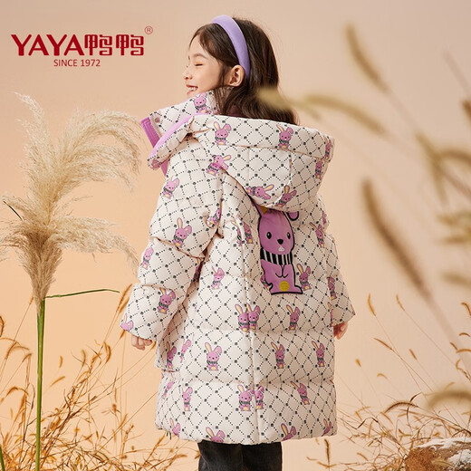 Yaya (Yaya) Kinderkleidung verdickte warme lange Abwärtsjacke für Mädchen Volldruck mittelgroß