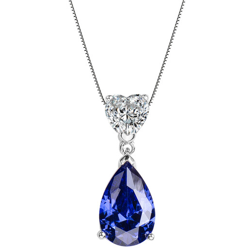Miyan sapphire necklace 925 silver heart-shaped water drop gemstone necklace clavicle chain women's tanzanite sapphire pendant 925 sterling silver 925 sterling silver platinum-plated pendant free 925 silver