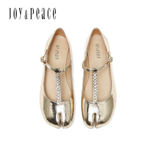 Joy/Meak's New осенний стиль Flash Diamond Embellistion T-Band Split-Toe Mary Jane Shoes For Women 12126CQ4 Золото 36