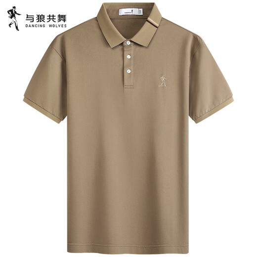 
Dancing with Wolves [with mulberry silk] Lapel Short Sleeve T-shirt for Men 2025 Summer New Contrast Color Casual Polo Shirt 6094 Khaki 701 L (175)