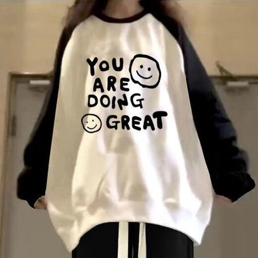 
Bafia Yue girls' clothes set 13-15 years old spring and autumn new style big children's long-sleeved female junior high school students casual two-piece set rag-shoulder sweatshirt + black drawstring pants S size recommended 60-85 Jin [Jin equals 0.5 kg]