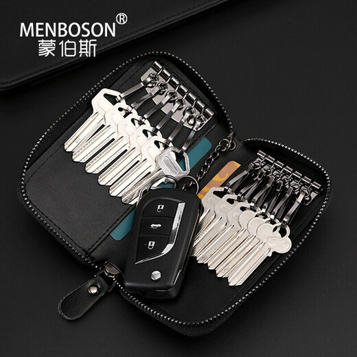 Sac clé de voiture de vache réelle Monbers pour hommes, sac à glissière de grande capacité, sac de cadenas de taille pour femmes, sac de carte à la mode, permis de conduire, noir sans taille suspendu 6 boutons 6