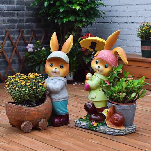 Yimingyuan Garden Decorative Courtyard Ornaments Outdoor Cartoon Rabbit Flowerpot Park Lawn Creative Simulation Animal Landscape Sculpture H20536