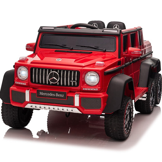 FUERBAO Mercedes-Benz authorized children's electric car can sit in an adult toy car, a child's six-wheel double stroller with remote control, six-wheel drive black + adult throttle + trunk + soft tires