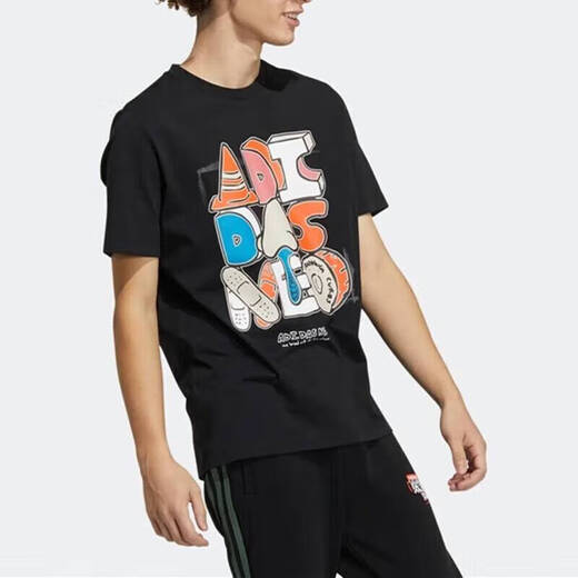 阿迪达斯（adidas）官方舰店短袖T恤男 新款neo运动服男体恤宽松圆领透气休闲上衣 GP4867 黑色 XS
