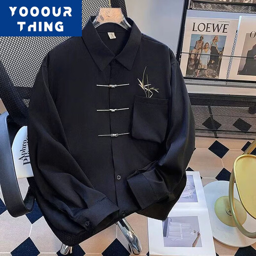 YOOOURTHING中国风男装新中式衬衫男高级感痞帅上衣搭配马面裙的白色衬衣长袖 550-白色 XL