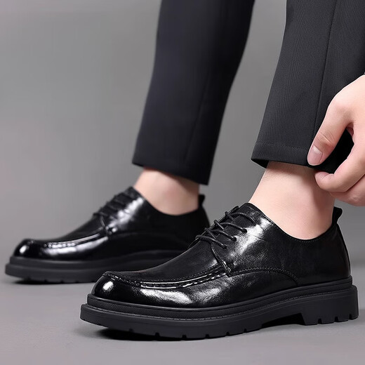 
Playboy leather shoes for men in 2025 spring new British style genuine leather business formal wear men's casual shoes black wedding groom shoes black [lace-up style] 9761 40