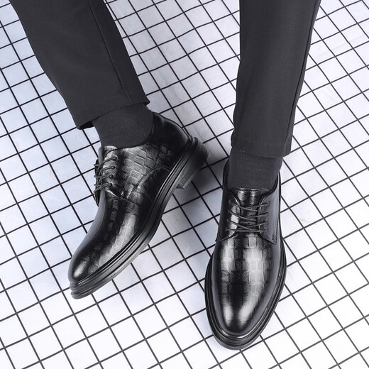 Gonai men's inner height increasing men's shoes, formal leather shoes, men's business casual shoes, genuine leather height increasing shoes, men's British derby shoes, black, height increasing 8cm, genuine cowhide, four seasons 40 (250mm)