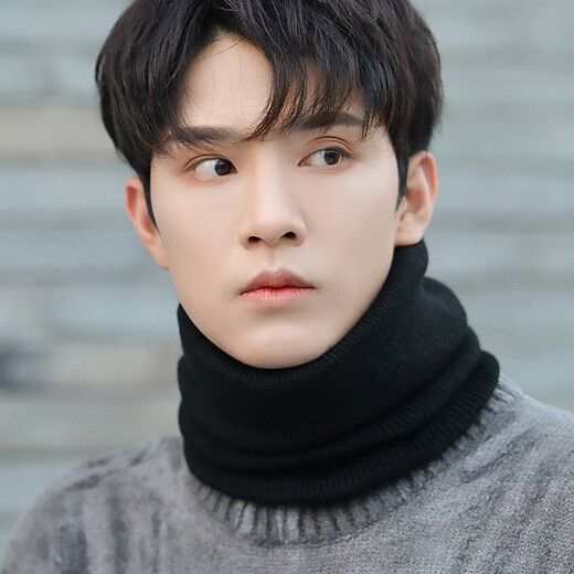 FitonTon neck scarf men's winter solid color thickened warm neck gaiter plus velvet cold scarf neck gaiter FTW0030 black