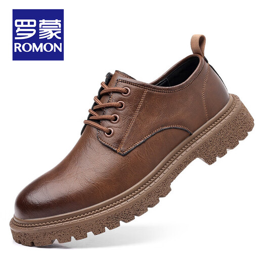 ROMON leather shoes men's new business casual shoes men's formal British round-toe men's shoes soft sole retro low-cut work shoes black size 41