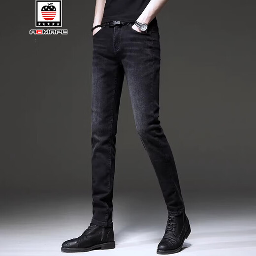 AEMAPE/American Apple Spring and Autumn High-end Jeans Men's Middle-aged Korean Style Business Casual Small Feet Pants Men's Elastic 1049 Gray 28 [Suggested 90-100Jin [Jin equals 0.5 kg]]