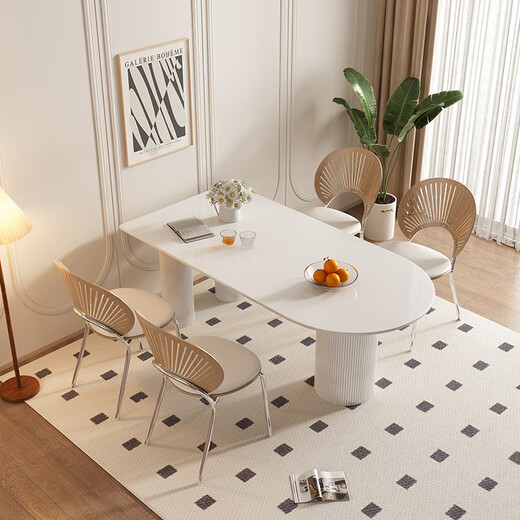 
Pashaman (pashaman) rock slab island dining table integrated with small apartment Italian minimalist cream style matching caterpillar dining chair*4 pictures 1047P