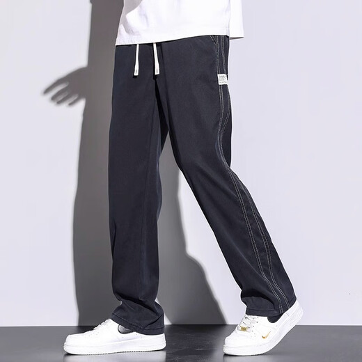 Holzspecker-Freizeithosen für Männer 2025 Sommer dünne Eisseide Vielseitige Weitbeinhose für Männer schlank und loser Herbst Casual Straight Hosen für Männer dunkelgrauer XL-Empfohlen 125-155jin [Jin gleich 0,5 kg]