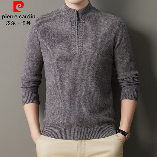 Hengyuanxiang 100% Cardigan Herbst und Winter verdickter halbhoher Hals Reißverschluss Pullover-Strick-Pullover schwarz grau 185