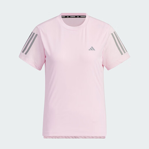 阿迪达斯 （adidas）短袖女装2025夏季新款训练健身跑步运动服舒适透气圆领半袖T恤衫 JF1478粉色 M
