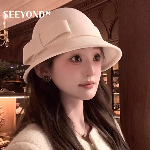 Seeyond Deep Sun Qianjin Xiaoxiangfeng Fisherman Hat Femme Femmes automne et hiver français rétro Hepburn Style HAP HAP TOP FACE PETTE CHAPE BLANC CHAPE BLANC BLACK BOTIE BOUTIQUE CASSE CASSE CASHER