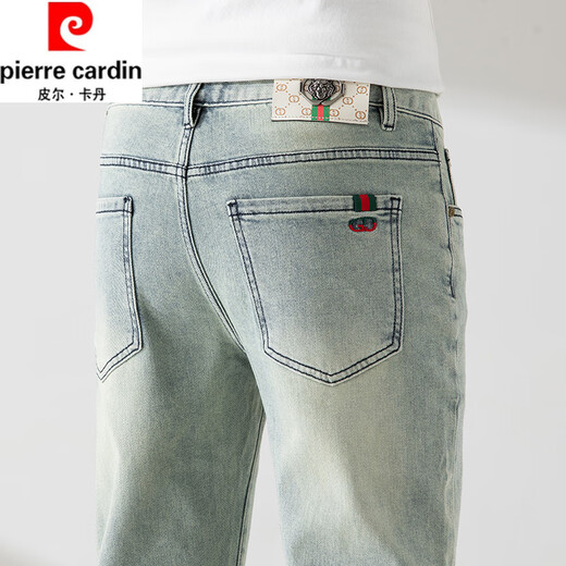 皮尔卡丹（pierre cardin）奢侈品牌牛仔裤男春秋新款高档休闲弹力修身名牌小脚复古潮流浅灰 XML-756灰白色 32码2尺5腰围