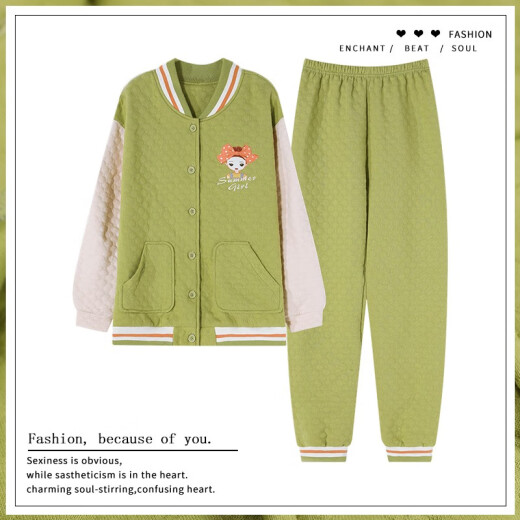 芊之雅（QIANZHIYA）睡衣女生秋冬季加厚纯棉夹层长袖家居服加棉空气棉保暖薄夹棉套装 MFT-15271# 女M/160