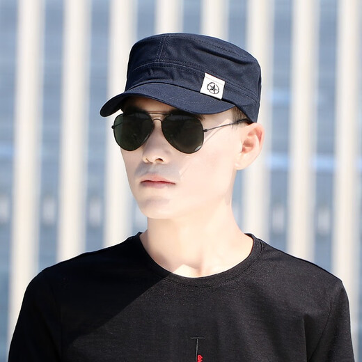 Nozhi Meng New Men's Short-Brim Flat Top Hat Men's and Women's Alphabet Fashion Peaked Cap Baseball Hat Men's Sun Hat NM017 Metallic Black One Size Adjustable