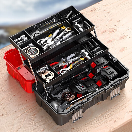 Otis Folding Tool Box Household Multi-Function Hardware Industrial Grade Three-Layer Folding Electrician Special Storage Box 17-inch Folding Tool Box Thickened Model