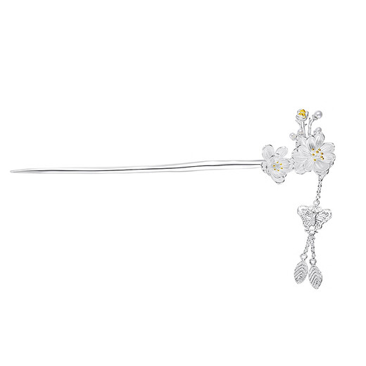 Yin Qianhui 925 silver hairpin Han costumes new Chinese style tassel hairpin Valentine's Day birthday gift for girlfriend and wife Dielianhua silver hairpin (about 25.5g) + ghostwritten greeting card 1-piece set