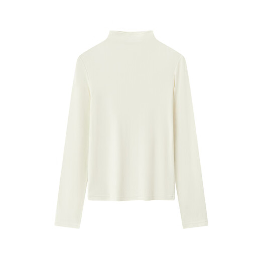 Semir long-sleeved t-shirt women's short half turtleneck thin velvet light warm bottoming shirt 2024 winter new solid color slim fit fleece inner milk white 10534 M