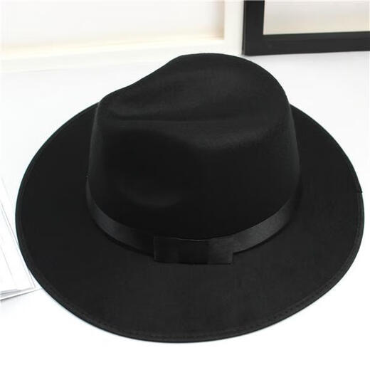 钟阿四复古黑色大檐英伦爵士帽礼帽男女士舞台儿童表演帽子 大檐毛呢棕色 儿童款（3-6岁54cm）