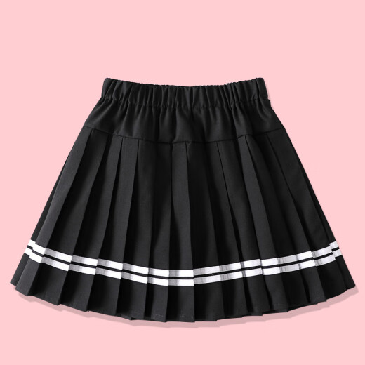 忻悦晴女童百褶裙卡其色小学生半身裙夏季中大儿童校服裙藏青演出短裙子 6627黑色 100cm