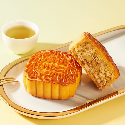 Guangzhou Restaurant Double Yellow Pure White Lotus Paste Mooncake Cantonese Mooncake Gift Box 750g/box Mid-Autumn Festival Gift Mooncake Employee Group Purchase Welfare Souvenir Gift Box Light Purple