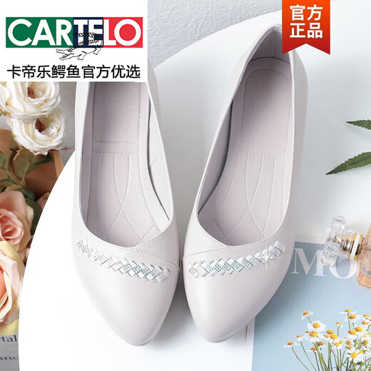 Cartelo 2025 printemps et automne Nouveau en cuir authentique Solie douce Chaussures simples chaussures en cuir féminine bouche haute talons hauts