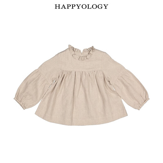 Happyology British girls' shirt long-sleeved linen children's clothing baby autumn top new children's shirt rose pink 92 (92cm)