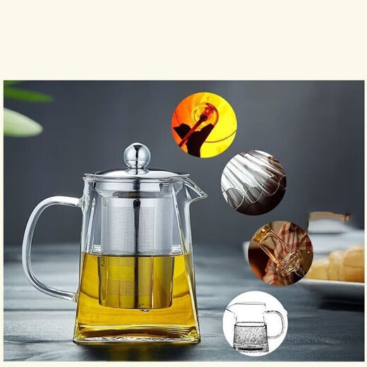 Runqun glass teapot stainless steel filtered scented tea brewing teapot high temperature resistant thickened black tea tea set household 350 ml square pot teapot one