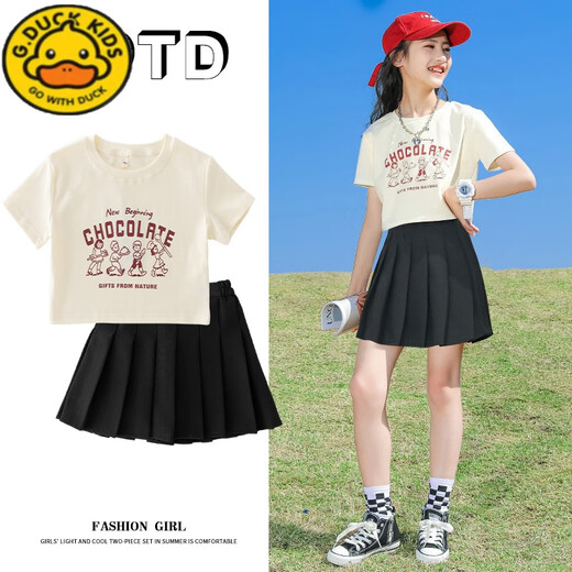 G.Duckkids Little Yellow Duck Girl Kleid 25 Neuer Sommer JK Anzug Kinder Großer Kinder lässig plisderner Rock Mode Kurzrock 9922t-Shirt +1516 Schwarz 120 cm