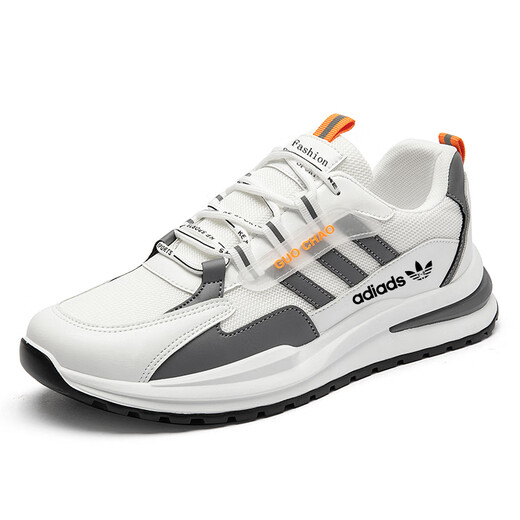 Procesamiento de productos de cola de marca, código roto, suela suave, transpirable, cómoda, resistente al desgaste, sin deslizamiento, zapatos deportivos livianos 2025 Summer Single Net AD6628-1 Surfal de cuero gris blanco 41