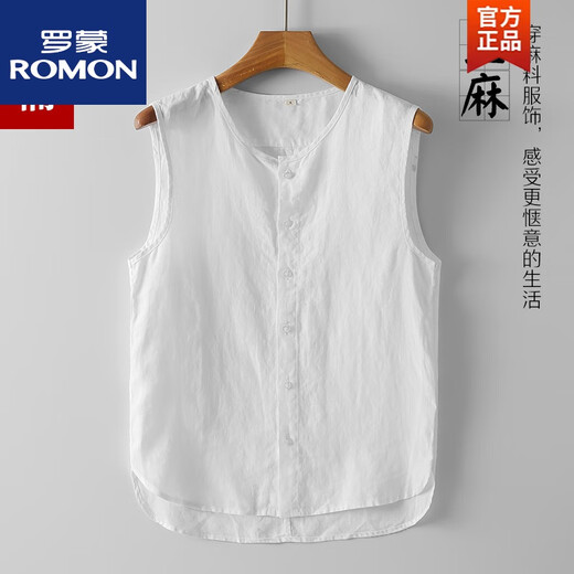 罗蒙（ROMON）夏季复古中国风亚麻背心男士马甲居家中式无袖坎肩大码宽松汗衫薄 黑色 XXS 2XL 【体重160-170斤】