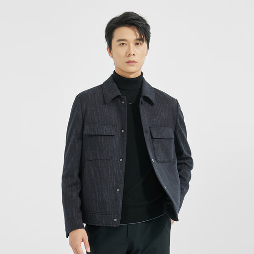 Lilang Leichte Mode-Herrenkleidung [Zwei-Farben Jacquard] Wollmantel für Kurzläufe gestrickte Wolljacke A4dyr901 Navy Blue L (170)