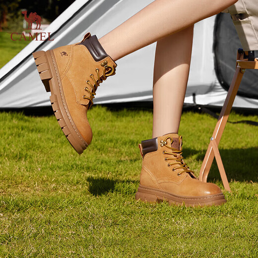 骆驼（CAMEL）大黄靴女都市户外四季可穿工装靴秋马丁靴 L23W307016 黄棕 37