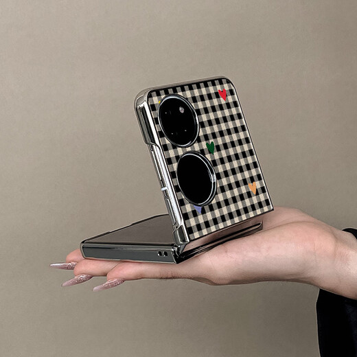 Xushansi is suitable for Huawei Pocket 2 mobile phone case p50pocket folding screen pockets flip cover anti-fall silver electroplated leather P3271 black and white plaid color Huawei Pocket 2