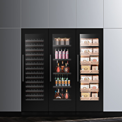 Faseeny ultra-thin fully embedded wine cabinet constant temperature wine cabinet embedded beverage tea cabinet home decoration supporting wine storage cabinet refrigerated fresh cabinet beer cabinet constant temperature and humidity cigar cabinet stainless steel door/dual zone wine cabinet 100 bottles